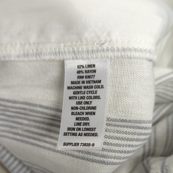 Worthington Striped Linen Wide Leg Cropped Pant White Gray 4 preppy coastalcore - Picture 7 of 7